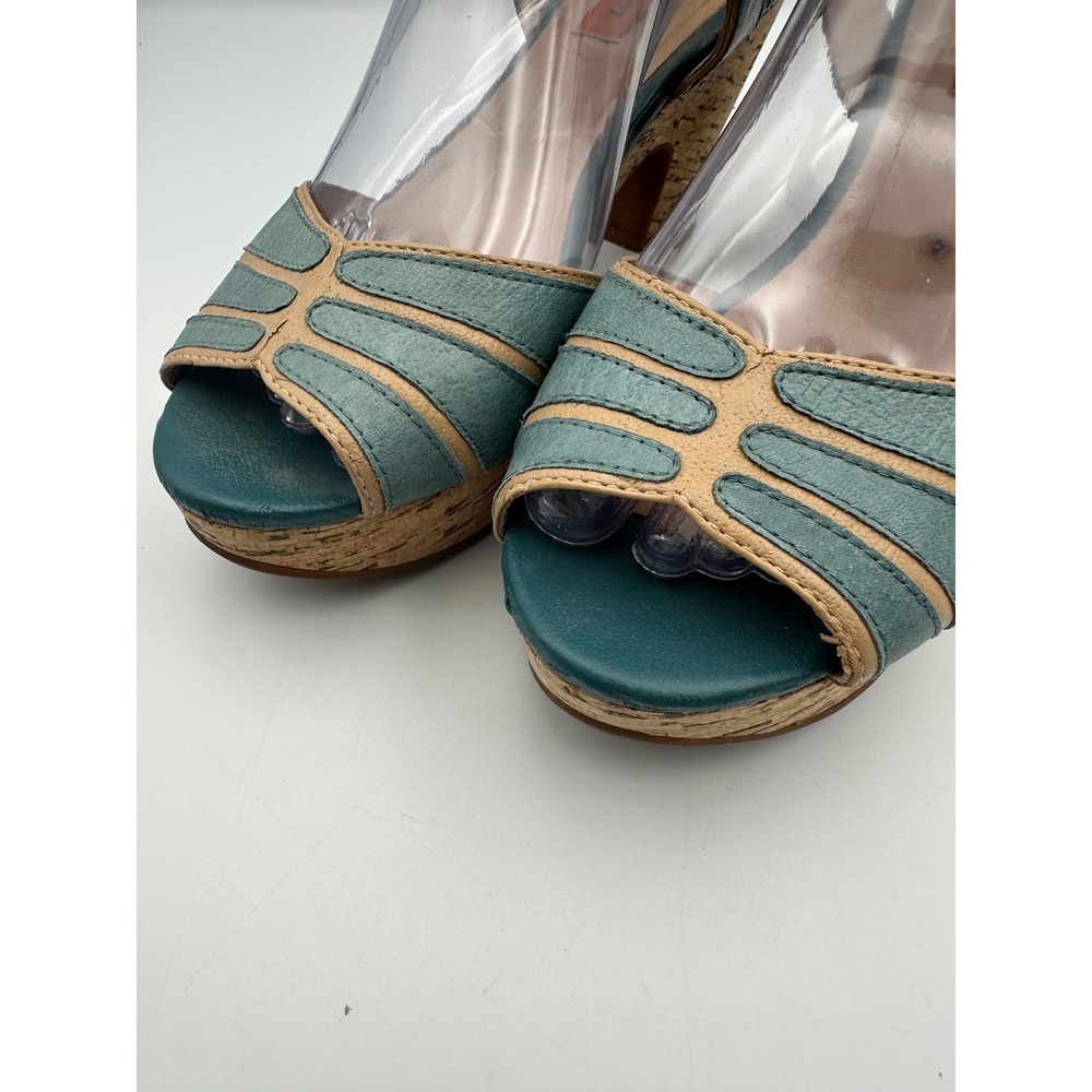 Miz Mooz Corbin Sandals Womens 7.5 Teal Blue Leather Cork Platform Block Heel - Picture 14 of 16